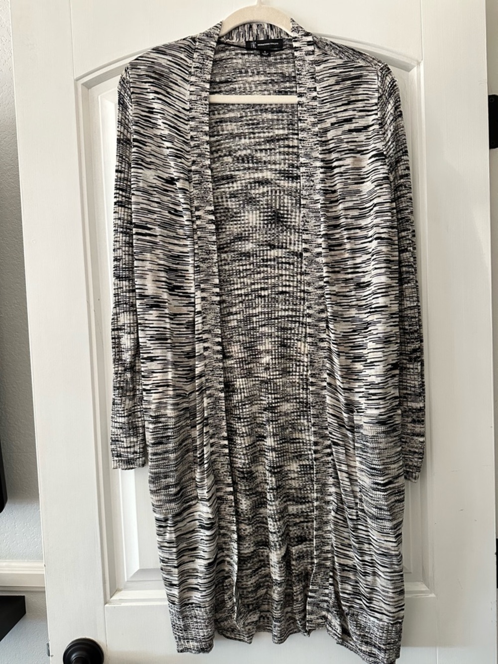 INC International Concepts Black & White Space-Dye Open Cardigan